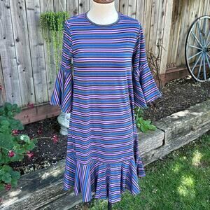 Lularoe Maureen Striped Tiered Ruffle Bell 3/4 Sleeve Dress Women's Small
